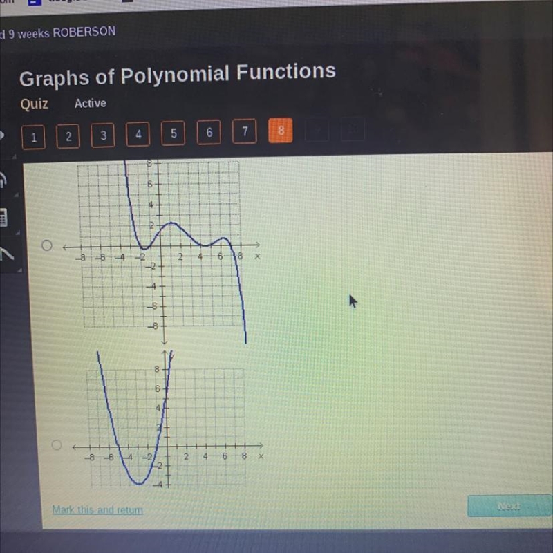 Which graph shows a polynomial function of an odd degree?-example-1