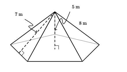 This pentagonal right pyramid has a base area of 30m^2 What is the volume of the figure-example-1