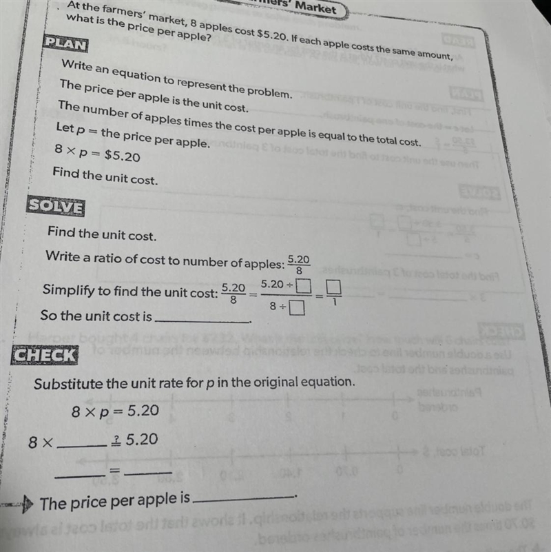 at the farmers market 8 apple cost $5.20 if each apple cost the samw amount what is-example-1