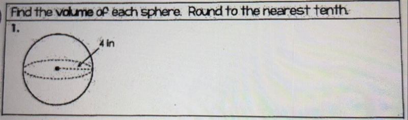 HELP! Find the volume of each sphere. Rand to the nearest tenth! A) 49.2 B) 268.1 C-example-1