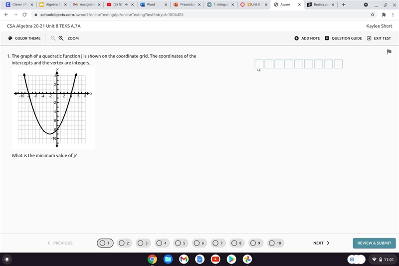 The graph of a quadratic function j is shown on the coordinate grid. The coordinates-example-1