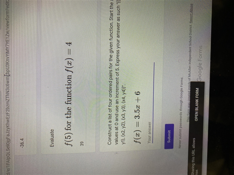 I need help with problem f(5) for the function f(x)=4-example-1