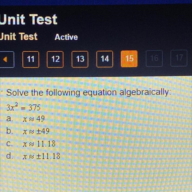 Solve the following equation algebraically: 3x² = 375-example-1