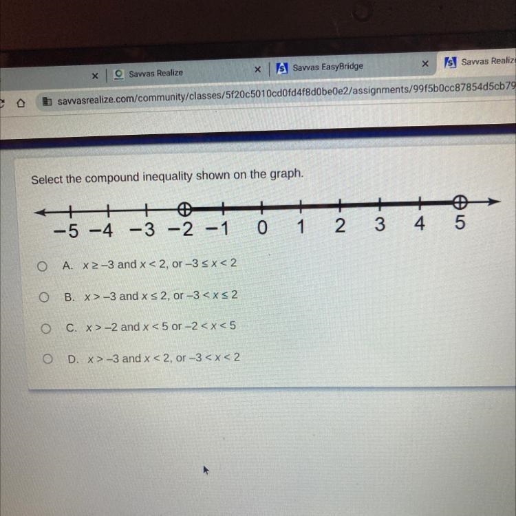 Select the compound inequality shown on the graph.-example-1