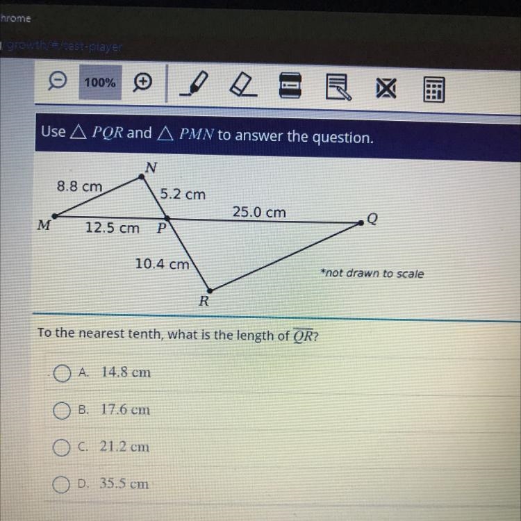 To the nearest tenth, what is the length of QR-example-1