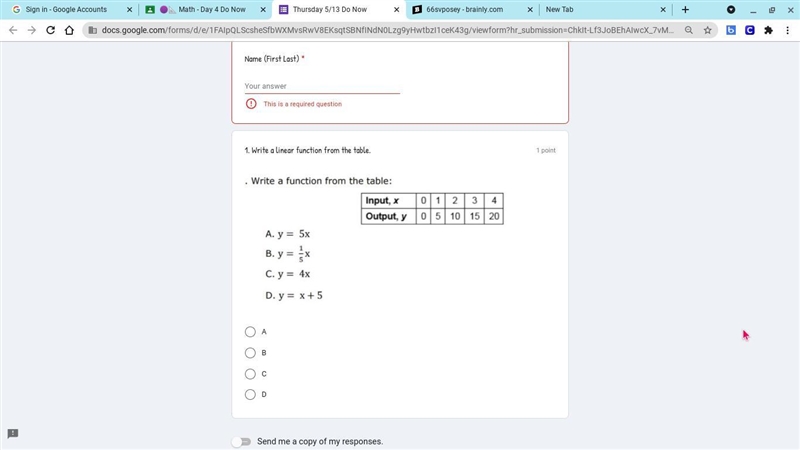 Write a linear function from the table.-example-1