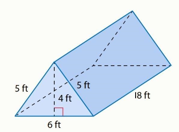 What is the surface area of the prism below? A 216 ft2 B 312 ft2 C 432 ft2 D 10,800 ft-example-1