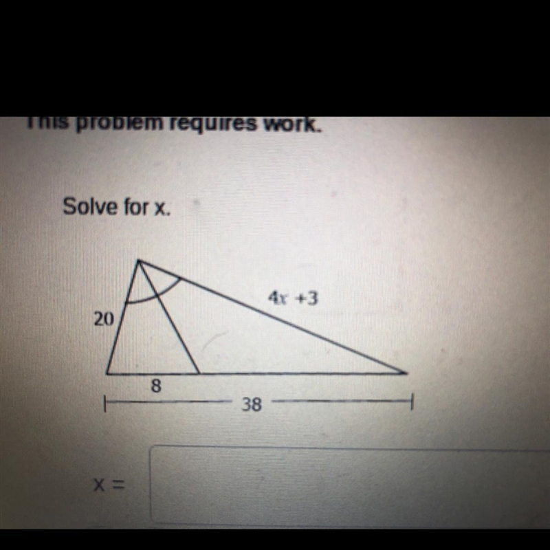 Solve for x. 20 8 4x+3 38-example-1