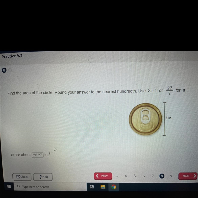 Can someone please help me . Find the area of the circle. Round your answer to the-example-1