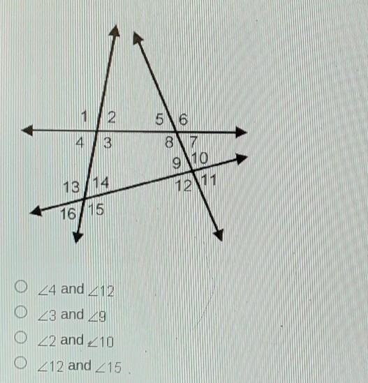 In the diagram, which two angles are alternate interior angles with angle 14?​-example-1