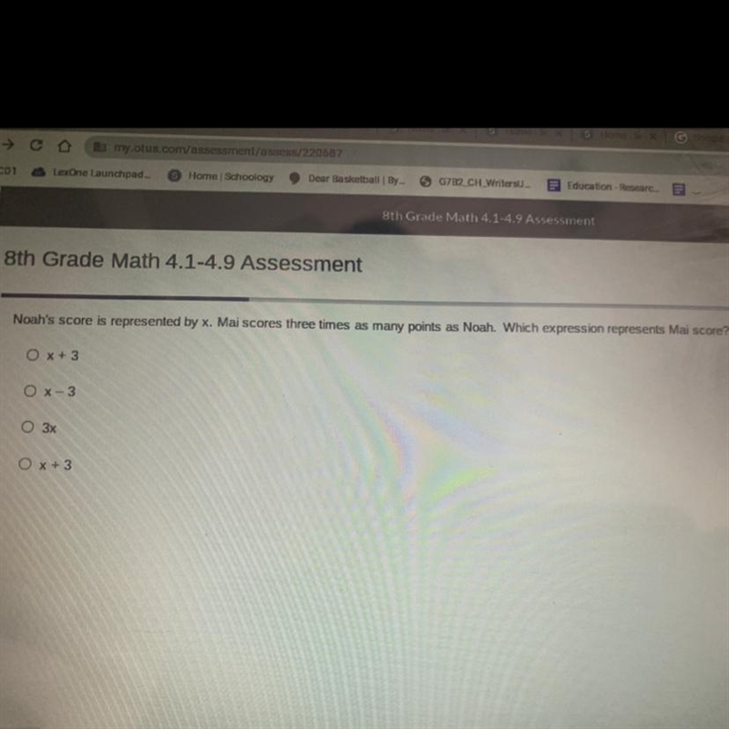 Noah's score is represented by x. Mai scores three times as many points as Noah. Which-example-1