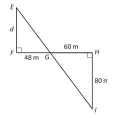 Use similar triangles △EFG and △IHG to find the missing distance d-example-1