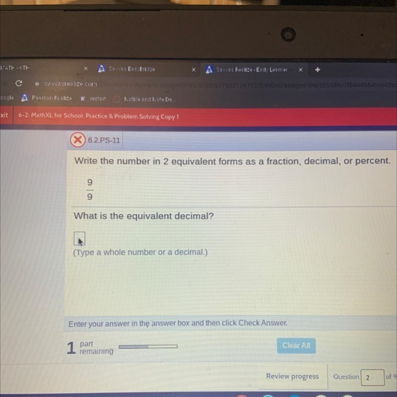 What fraction, decimal or percent. Is equivalent to 9/9-example-1