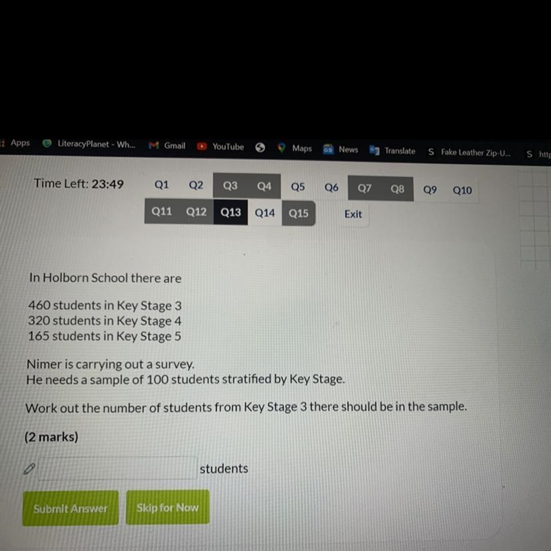 In Holborn School there are 460 students in Key Stage 3 320 students in Key Stage-example-1