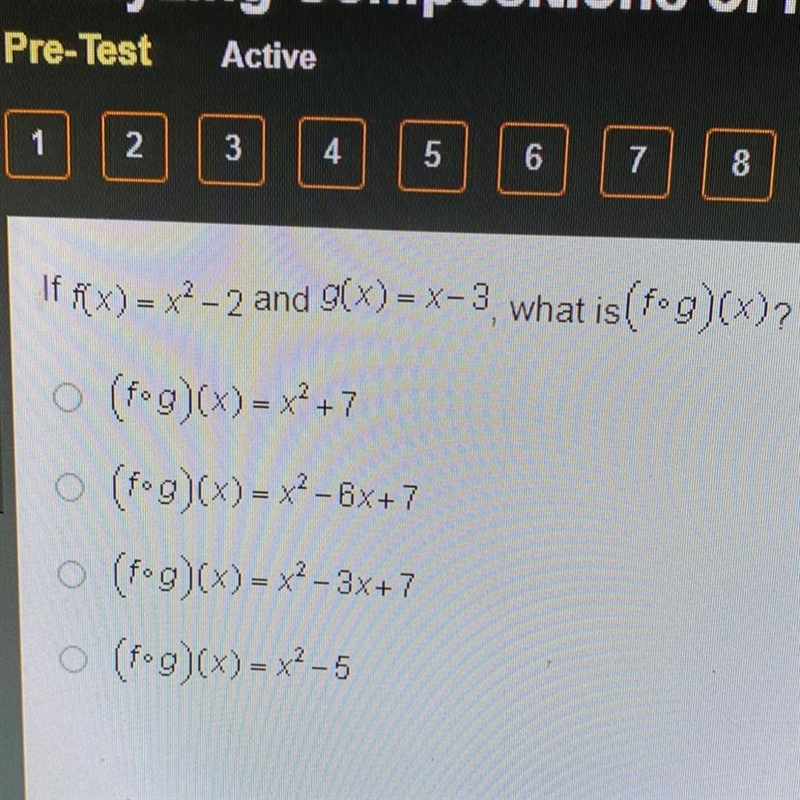 If f(x) = x ^ 2 - 2 and g(x)=x-3 what is (f o g)-example-1