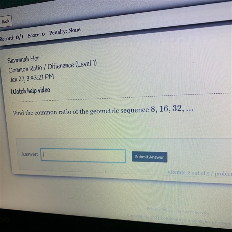 Find the common ratio of the geometric sequence 8, 16, 32, ...-example-1