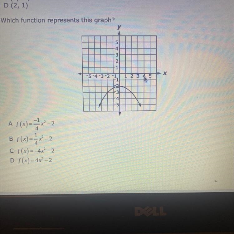 Which function represents this graph? A f(x)==x-2 B f(x) = -x-2 C f(x)=-4x? - 2 D-example-1