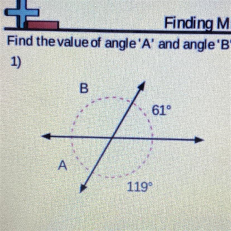 Find the value of angle 'A' and angle 'B'.-example-1