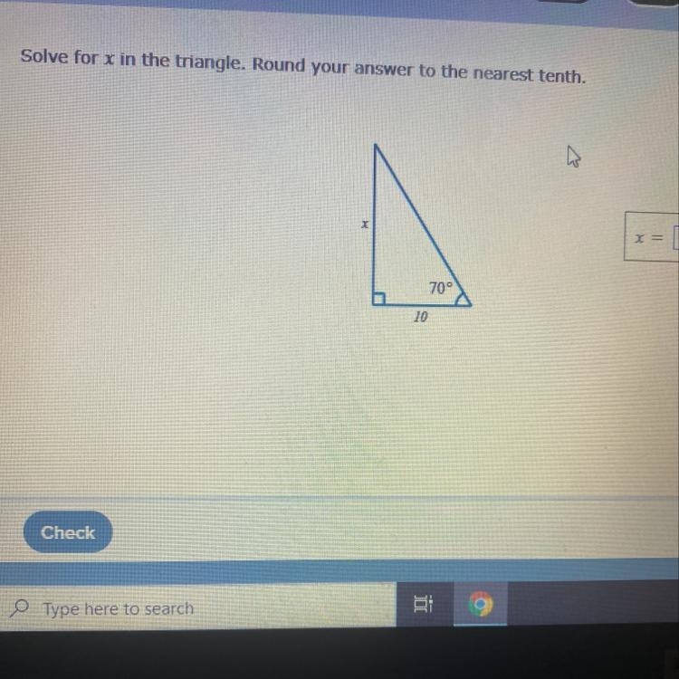 Solve for x in the triangle round your answer to the nearest tenth-example-1