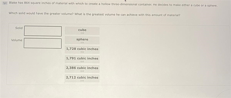 Blake has 864 square inches of material with which to create a hollow three-dimensional-example-1