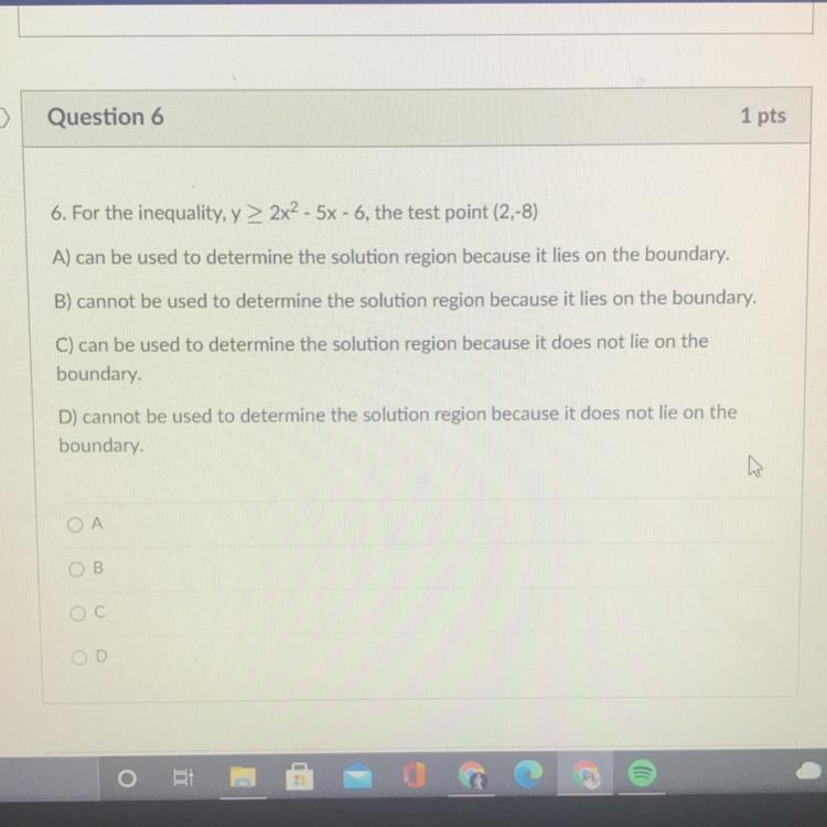 URGENT!! Given the inequality, the test point (2,-8) .... a) b) c) d)-example-1