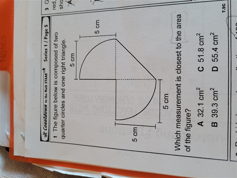 The figure below is composed of two quarter circles and one right triangle Which measurement-example-1