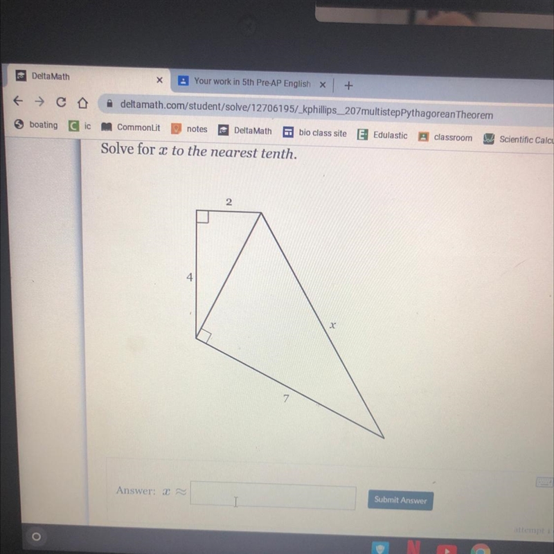 Solve for x to the nearest tenth. please help i’m failing-example-1