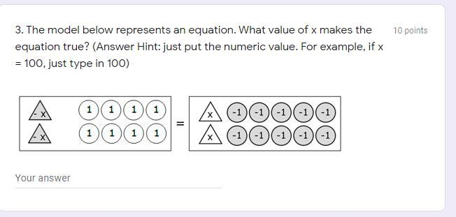 The model below represents an equation. What value of x makes the equation true?-example-1