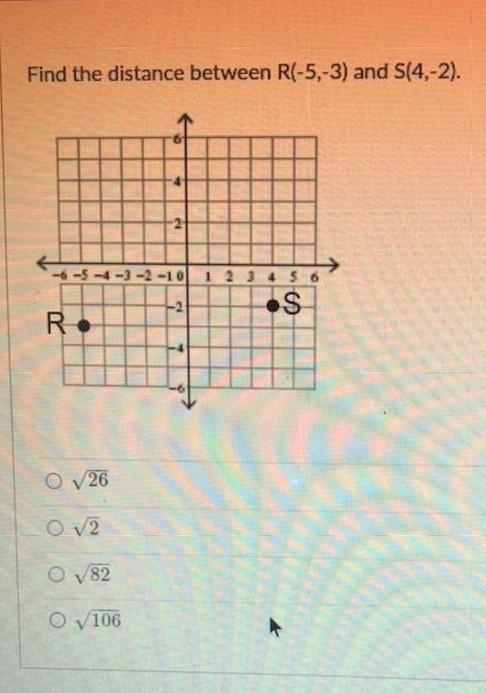 Find the distance between R(-5,-3) and S(4,-2).​-example-1