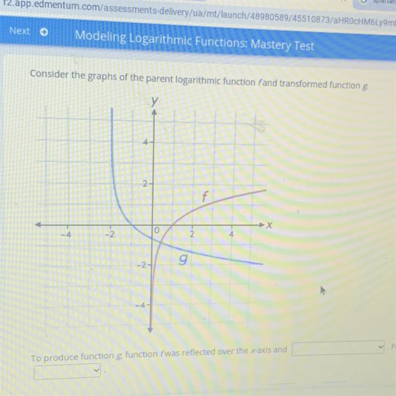 Select the correct answer from each drop-down menu. Consider the graphs of the parent-example-1