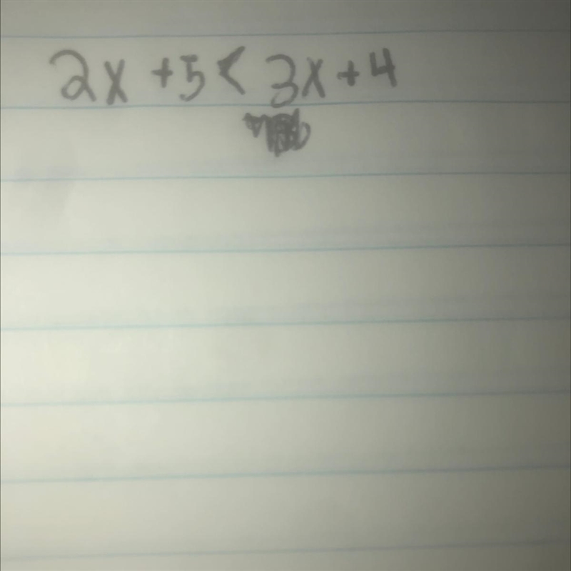 2x+5<3x+4 solve inequality-example-1