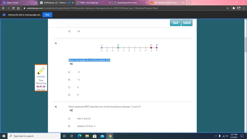 What is the length of CA on the number line?-example-1