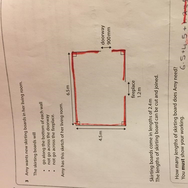 3 Amy wants new skirting boards in her living room. The skirting boards will go along-example-1