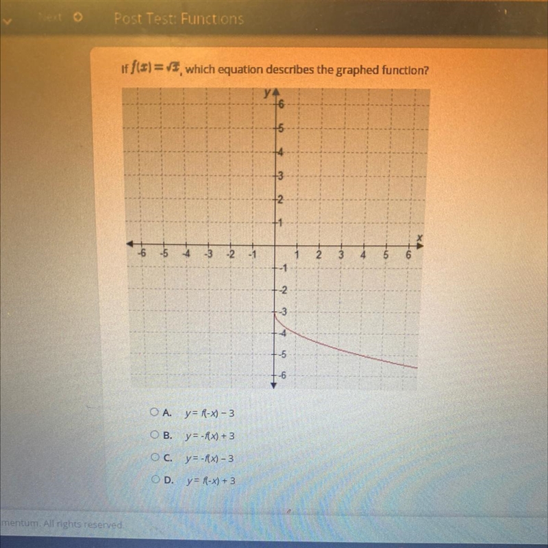 If f(x)= sqrt x, which equation describes the graphed function.-example-1