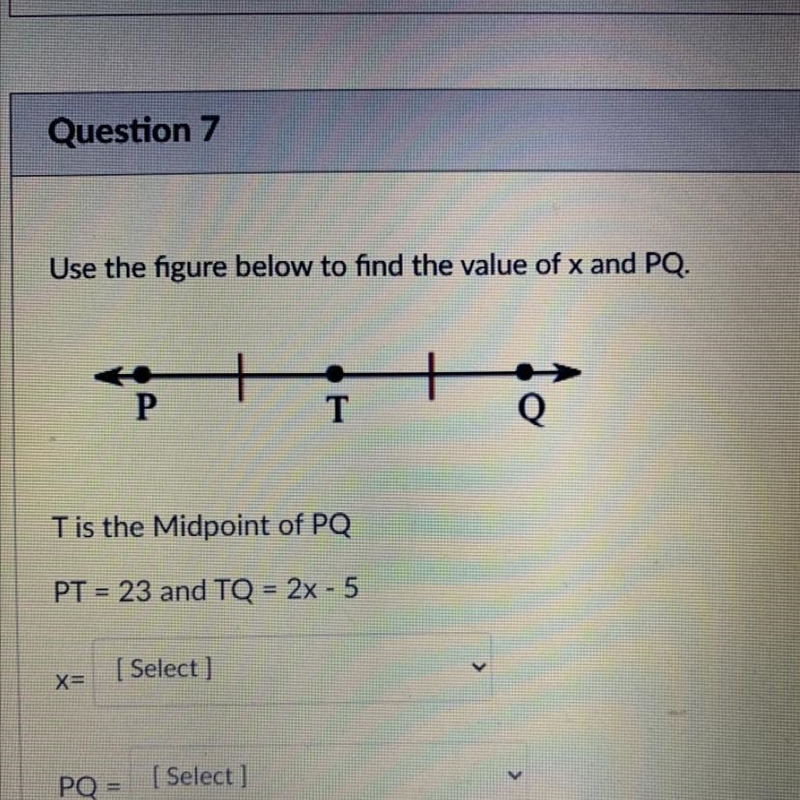 Use the figure below to find the value of x and PQ.-example-1