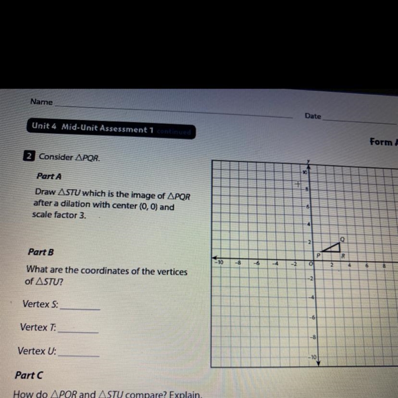 Unit 4 Mid-Unit Assessment 1 continued 2 Consider APQR 10 Part A Draw ASTU which is-example-1