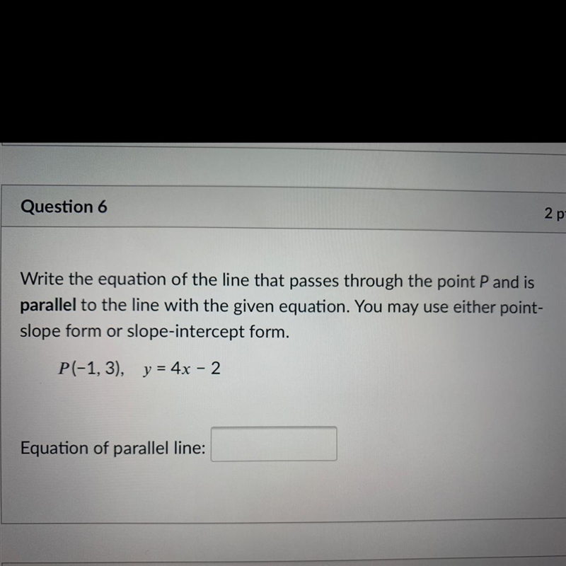 Write the equation of the line that passes through the point P and is parallel to-example-1