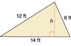 Help plz The area of the triangle shown is represented by √A=s(s−14)(s−12)(s−6), where-example-1