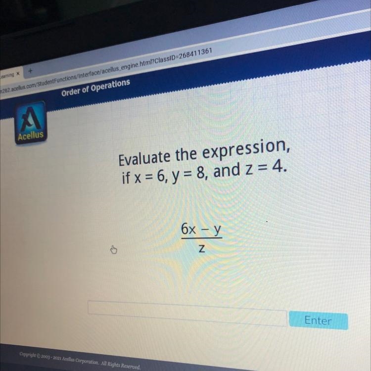 Evaluate the expression, if x = 6, y = 8, and z = 4. 6x - y N-example-1