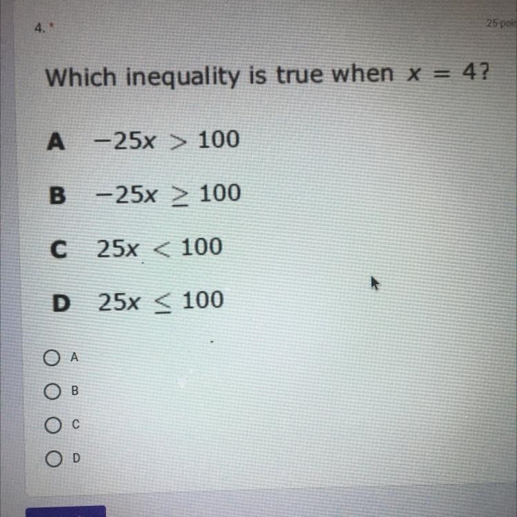 Which inequality is true when x=4?-example-1