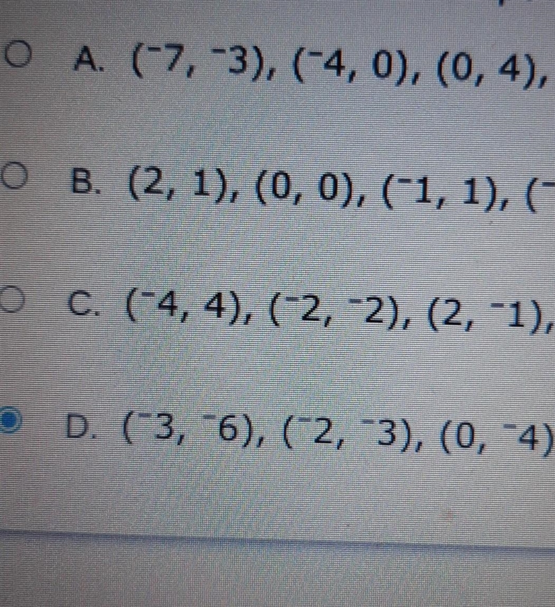 In which choice are all four points on the same straight line​-example-1