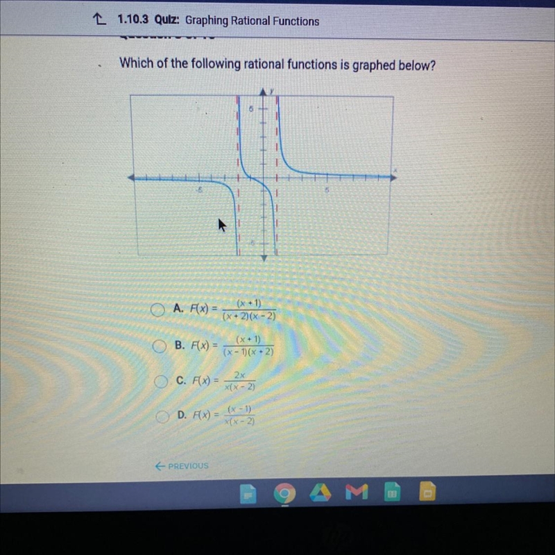 Which of the following rational functions is graphed below?-example-1