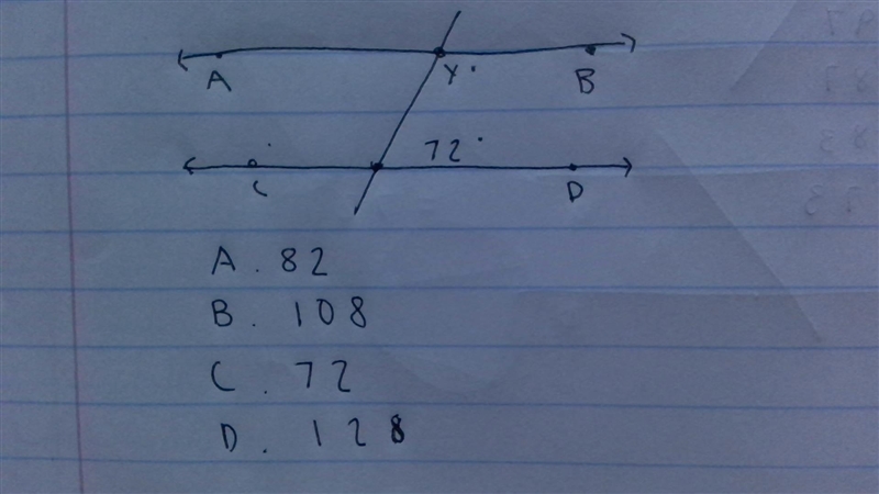 IN the diagram Below AB is parallel to CD what is the value of y ? picture is below-example-1