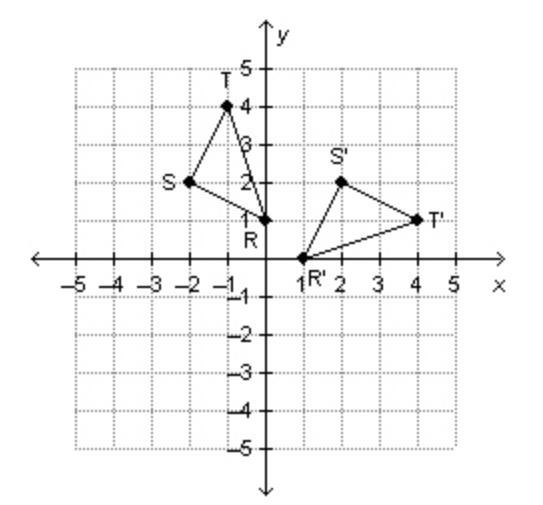 Triangle RST and its image, triangle R’S’T’, are graphed on the coordinate grid below-example-1