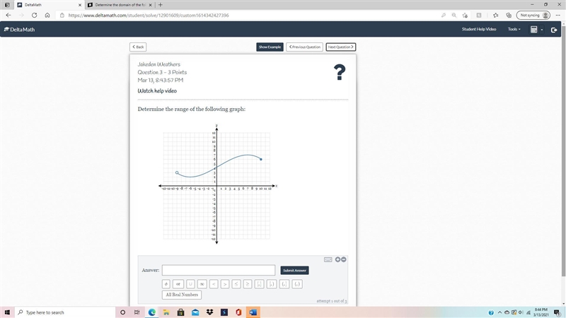 Determine the range of the following graph:-example-1