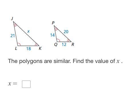 The polygons are similar. Find the value of x.-example-1