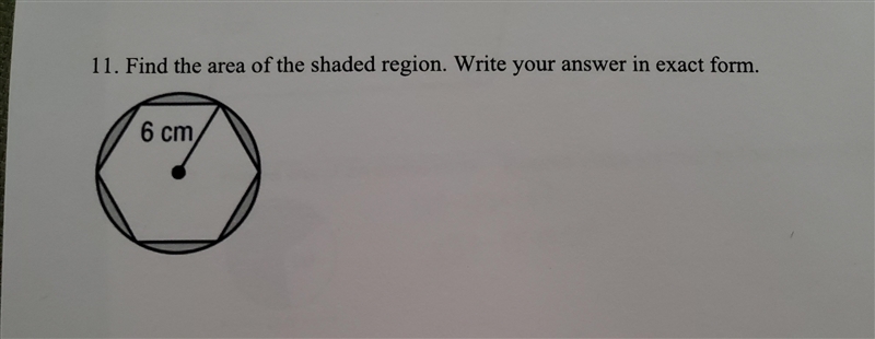 PLEASE HELP DUE SOON! Find the area of the shaded region. Write your answer in exact-example-1