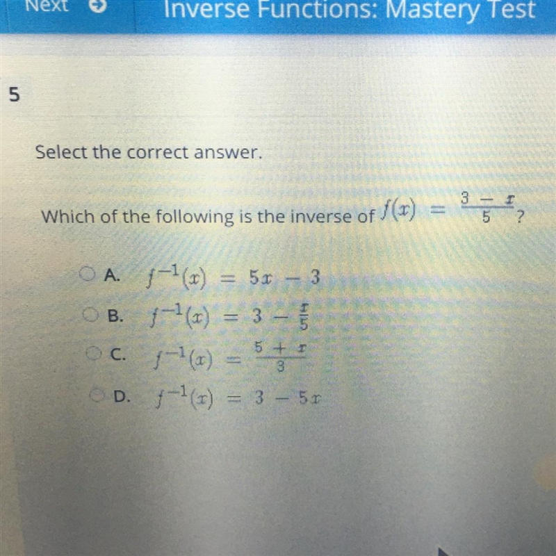 Which of the following is the inverse function of f(x)=3-x/5-example-1