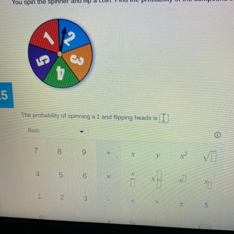 You spin the spinner and flip the coin find the probability of the compound event-example-1