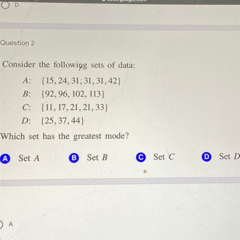 Which set has the greatest mode?-example-1